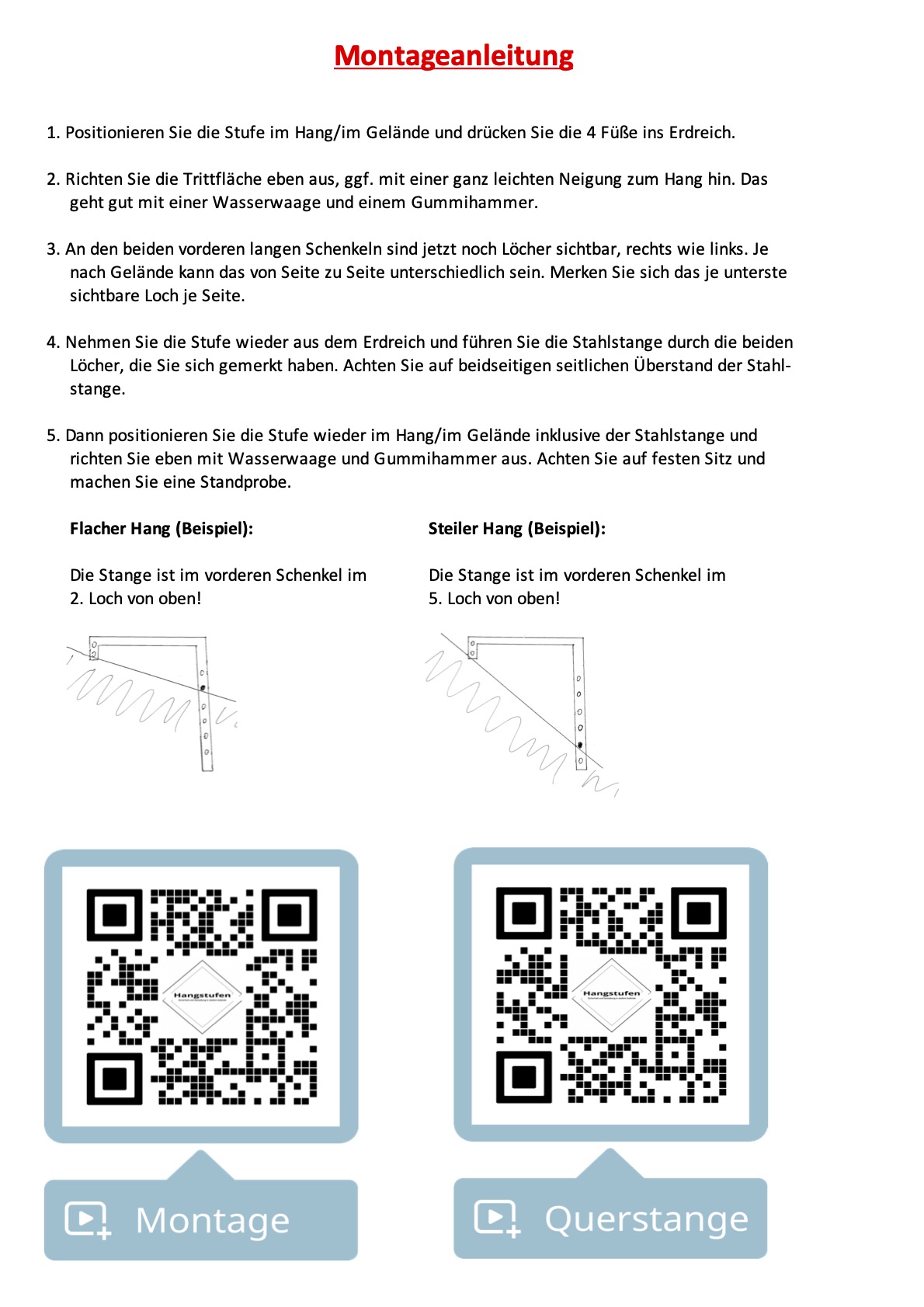Montageanleitung für Hangstufen