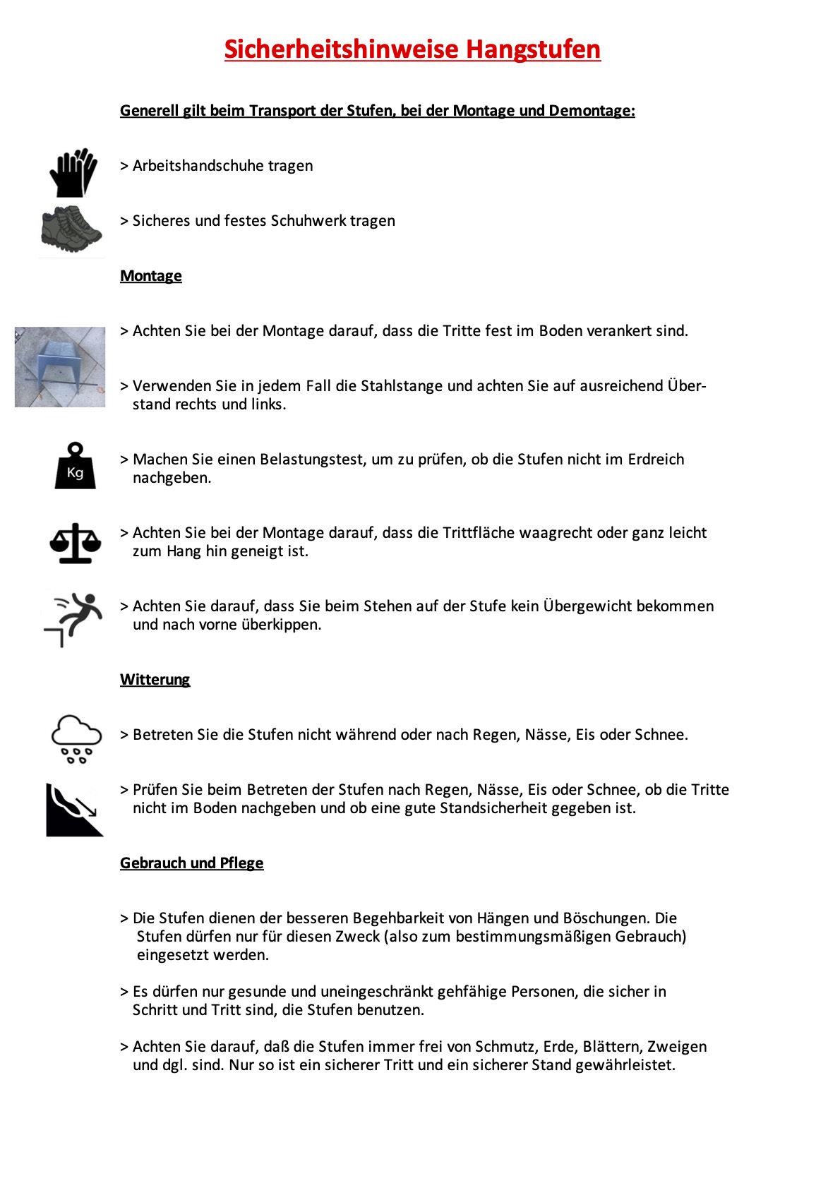 Sicherheitshinweise Hangstufen